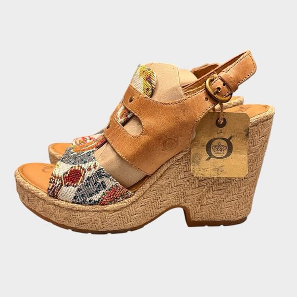 NWT BORN Brewster Platform Wedge Sandal Tapestry Leather Jute Heel Size 10 M - Picture 2 of 10